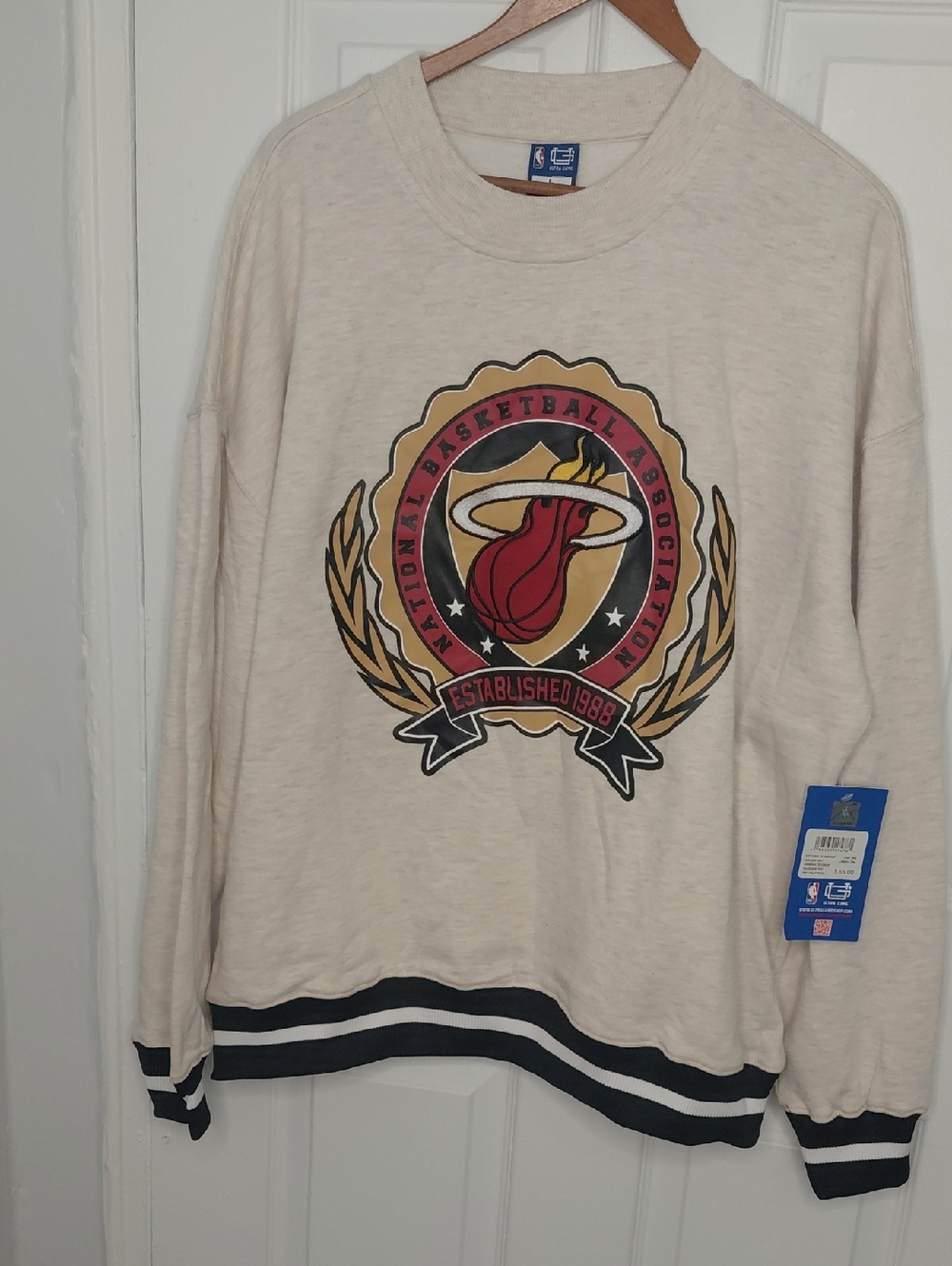 NBA Cream Crewneck Sweater with Red and Gold Logo